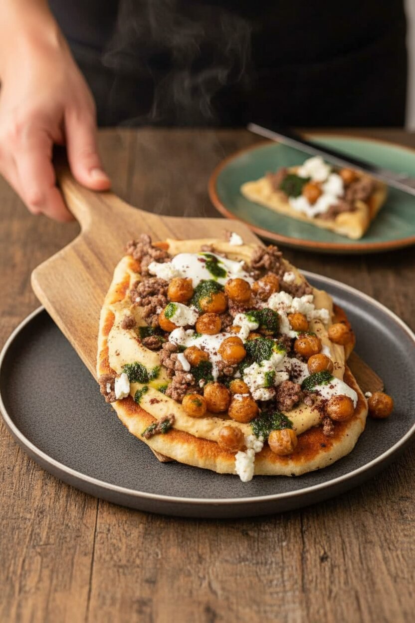 Hummus and Feta Flatbread Pizza