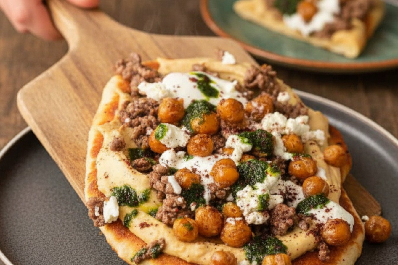 Quick Mediterranean Flatbread Pizza with Hummus and Feta