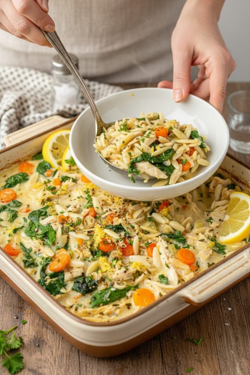 Lemon Chicken Orzo in Creamy Broth