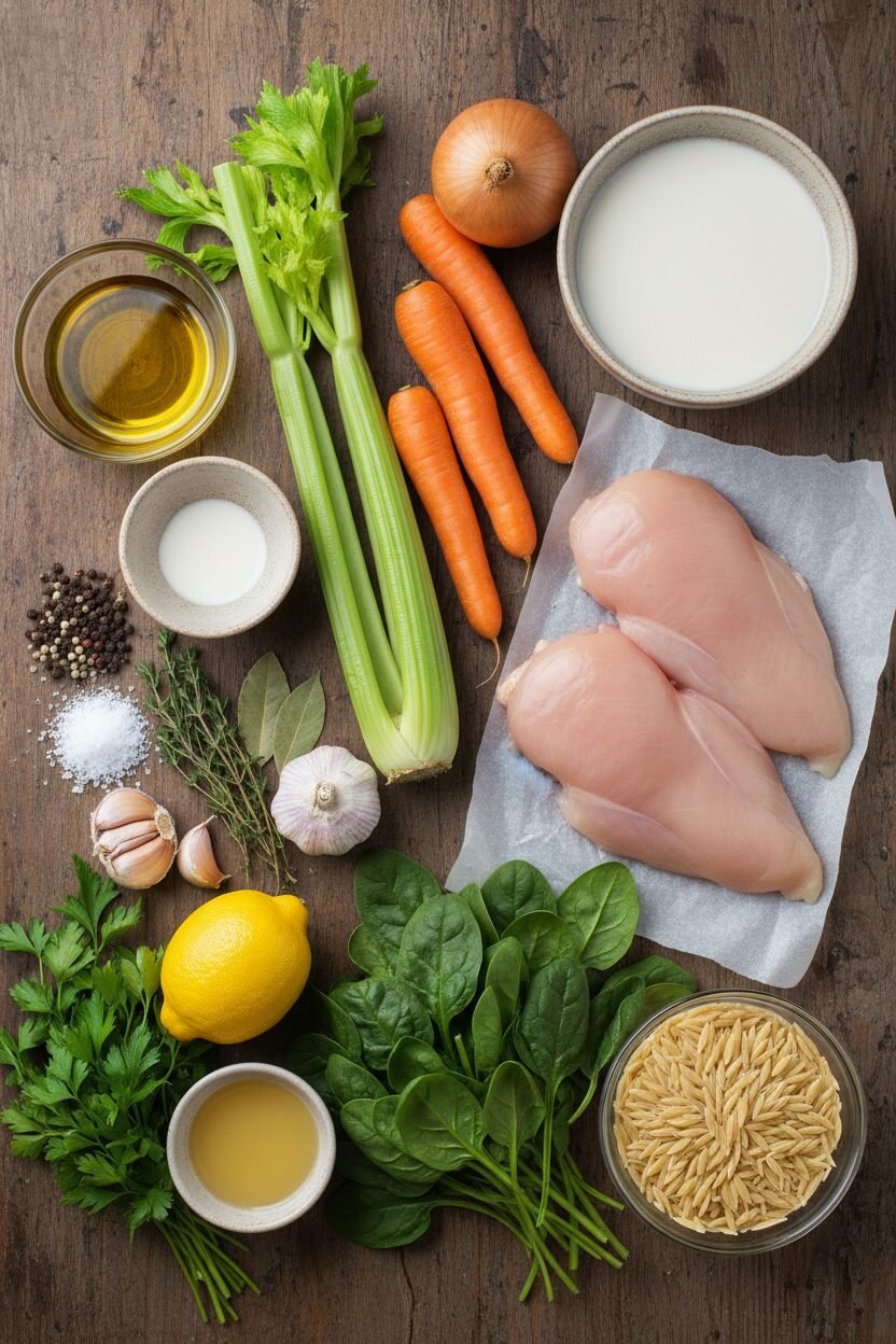 Lemon Chicken Orzo in Creamy Broth