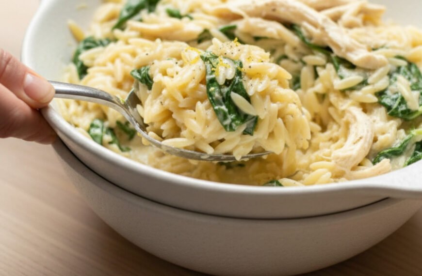 Lemon Chicken Orzo with Creamy Spinach