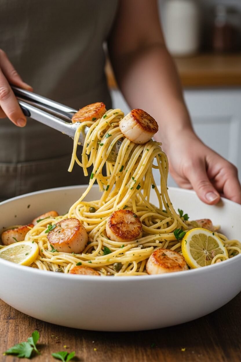 Lemon Garlic Scallop Pasta