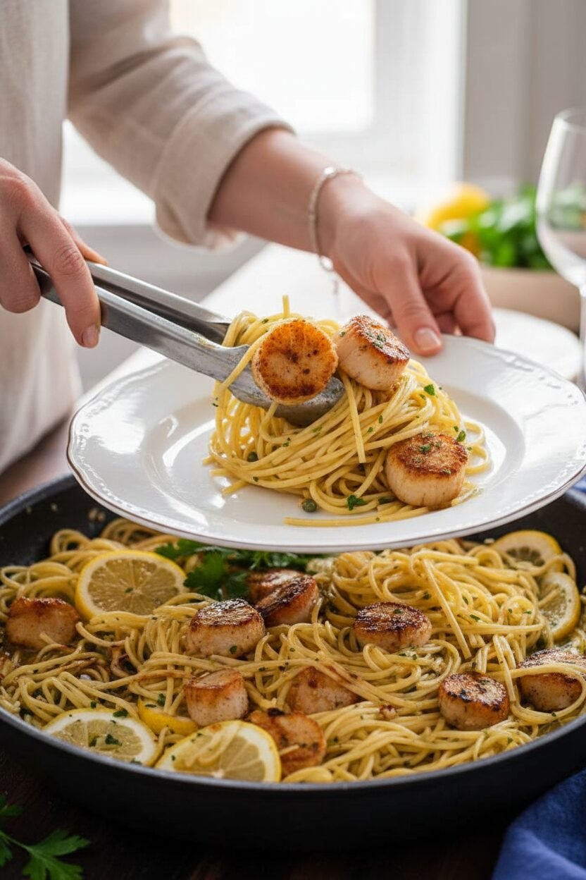 Lemon Garlic Scallop Pasta