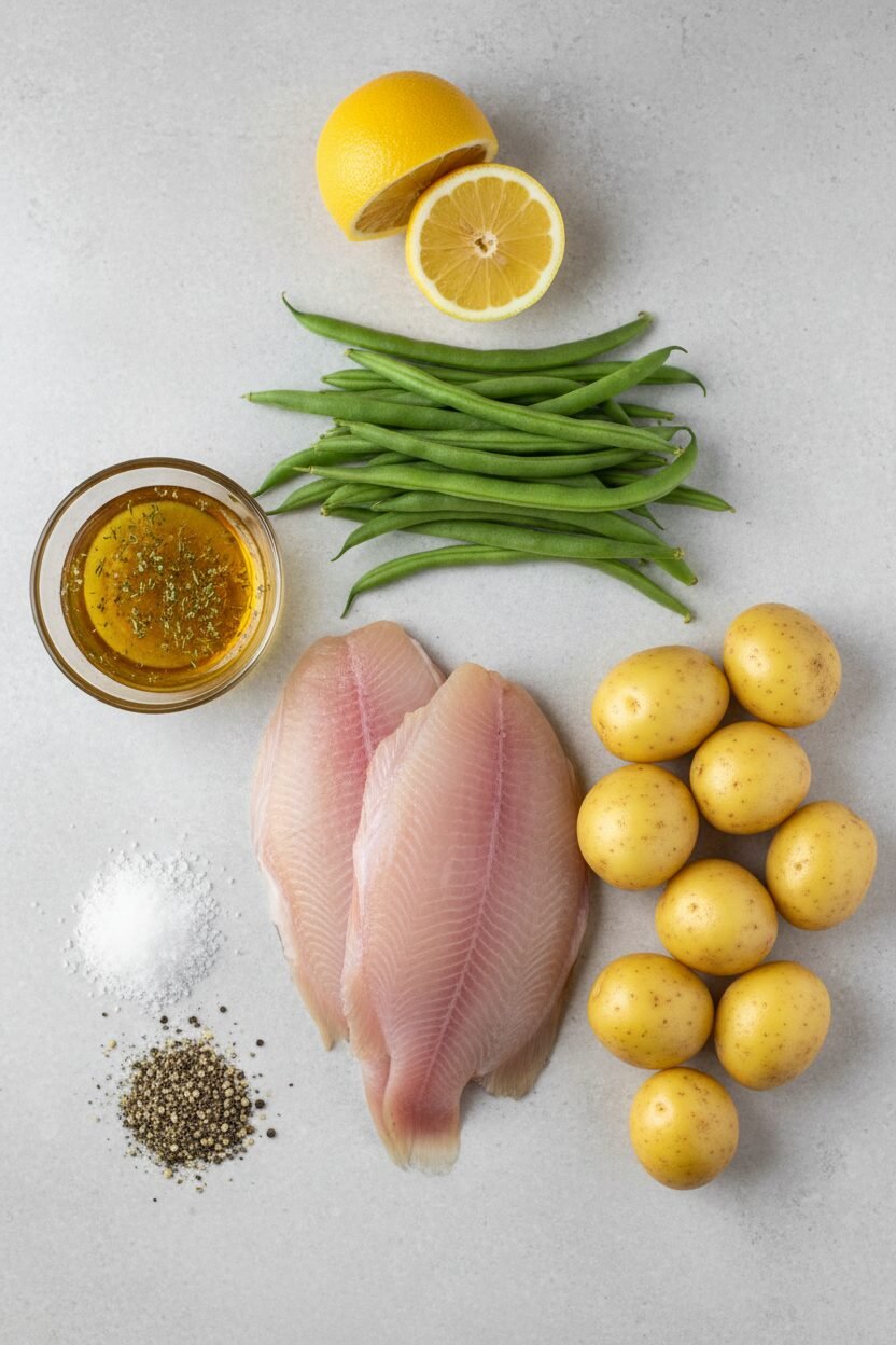 Lemon Garlic Tilapia with Roasted Green Beans