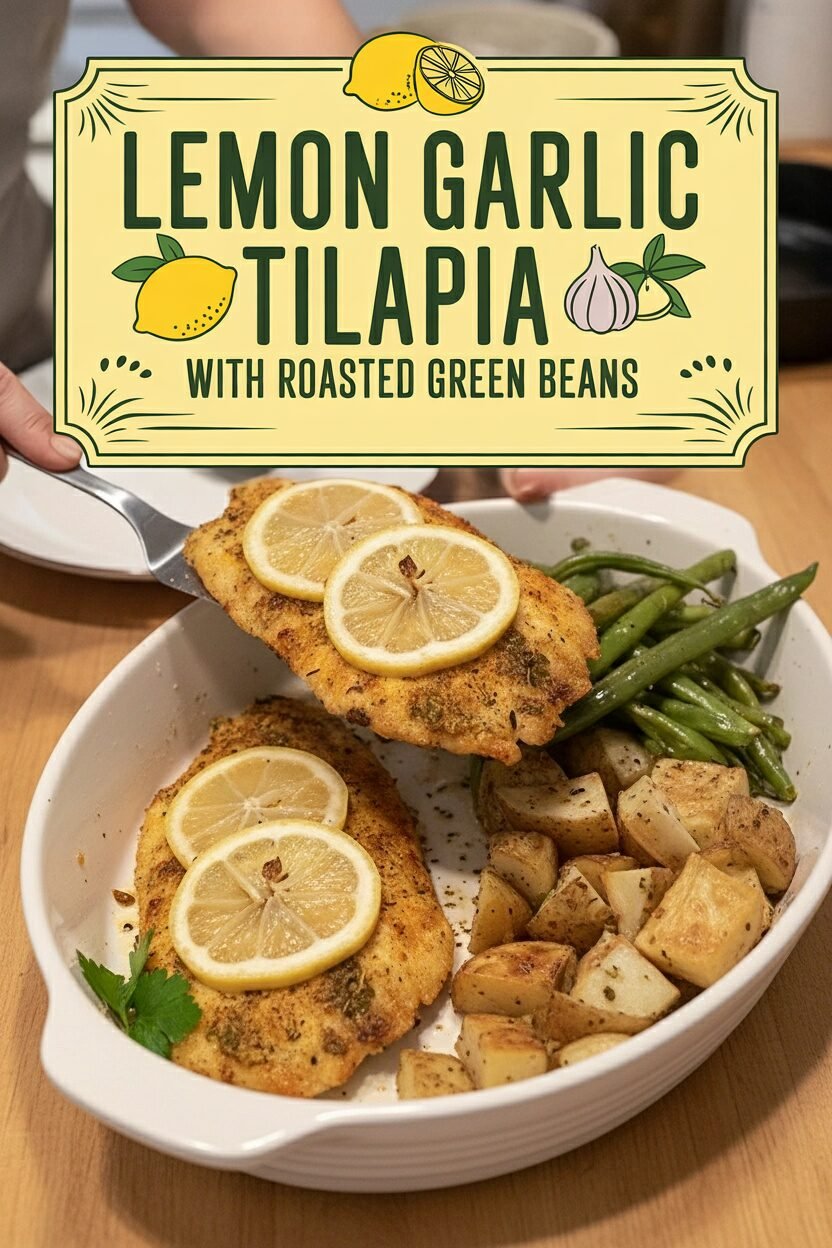 Lemon Garlic Tilapia with Roasted Green Beans