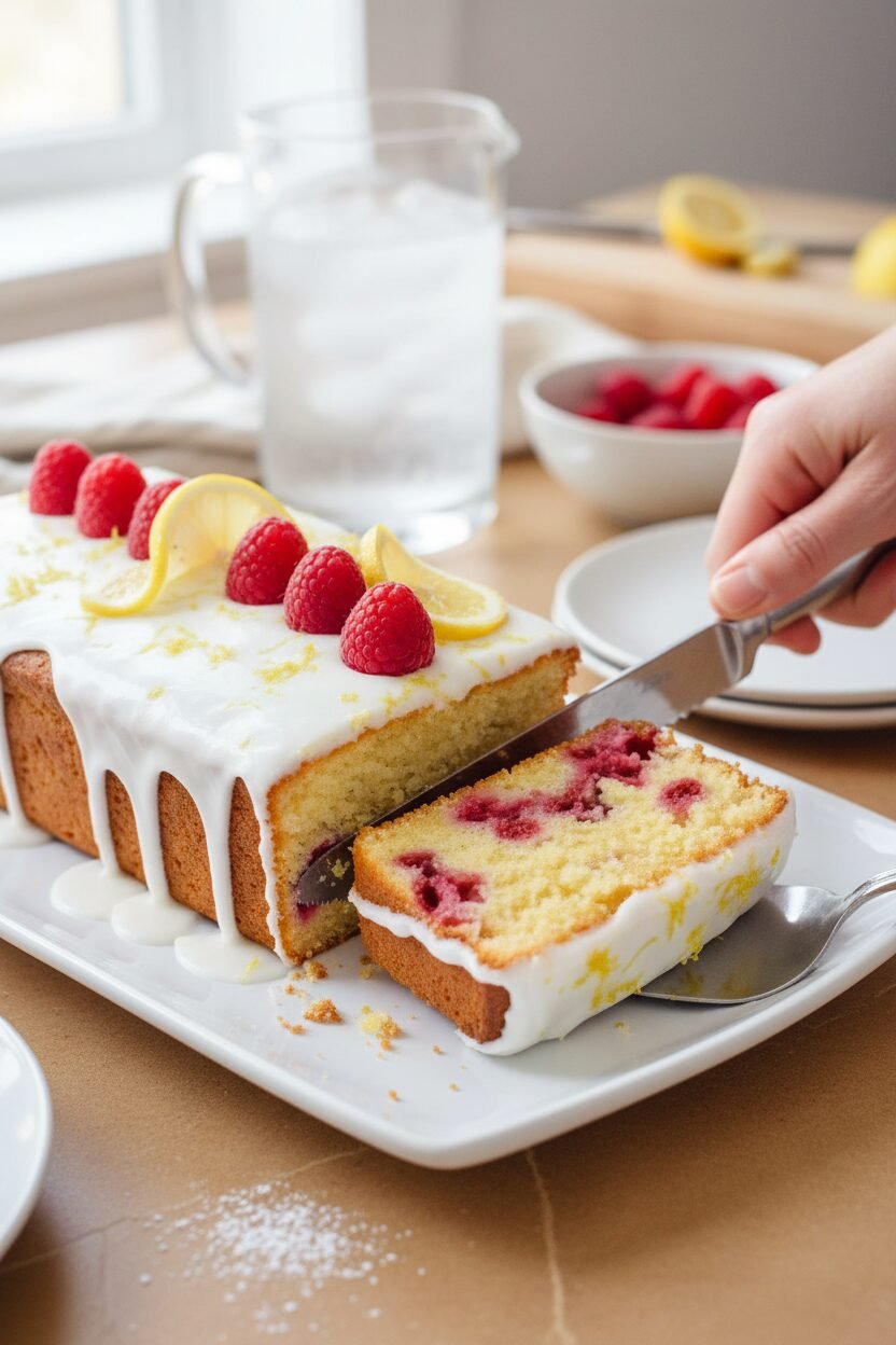 Lemon Raspberry Glazed Loaf Cake