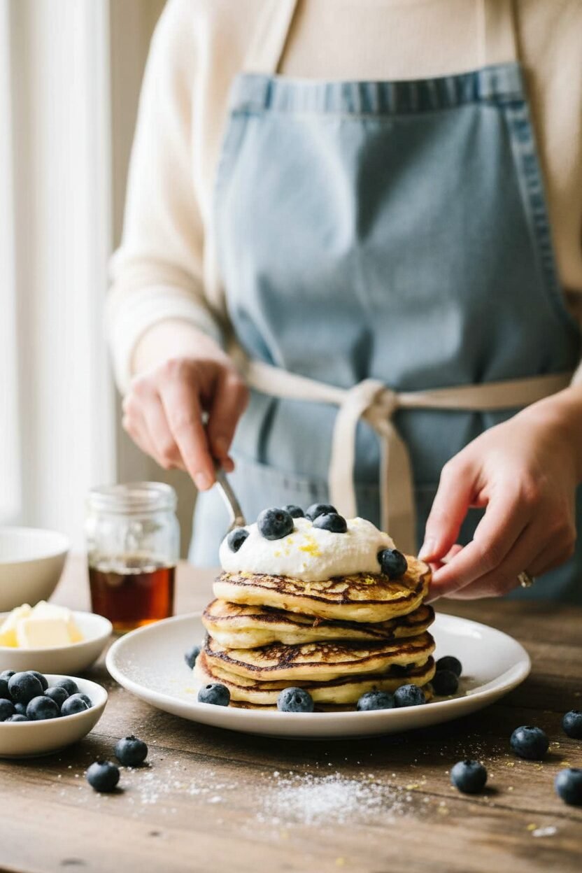 Lemon Ricotta Blueberry Brunch Pancakes