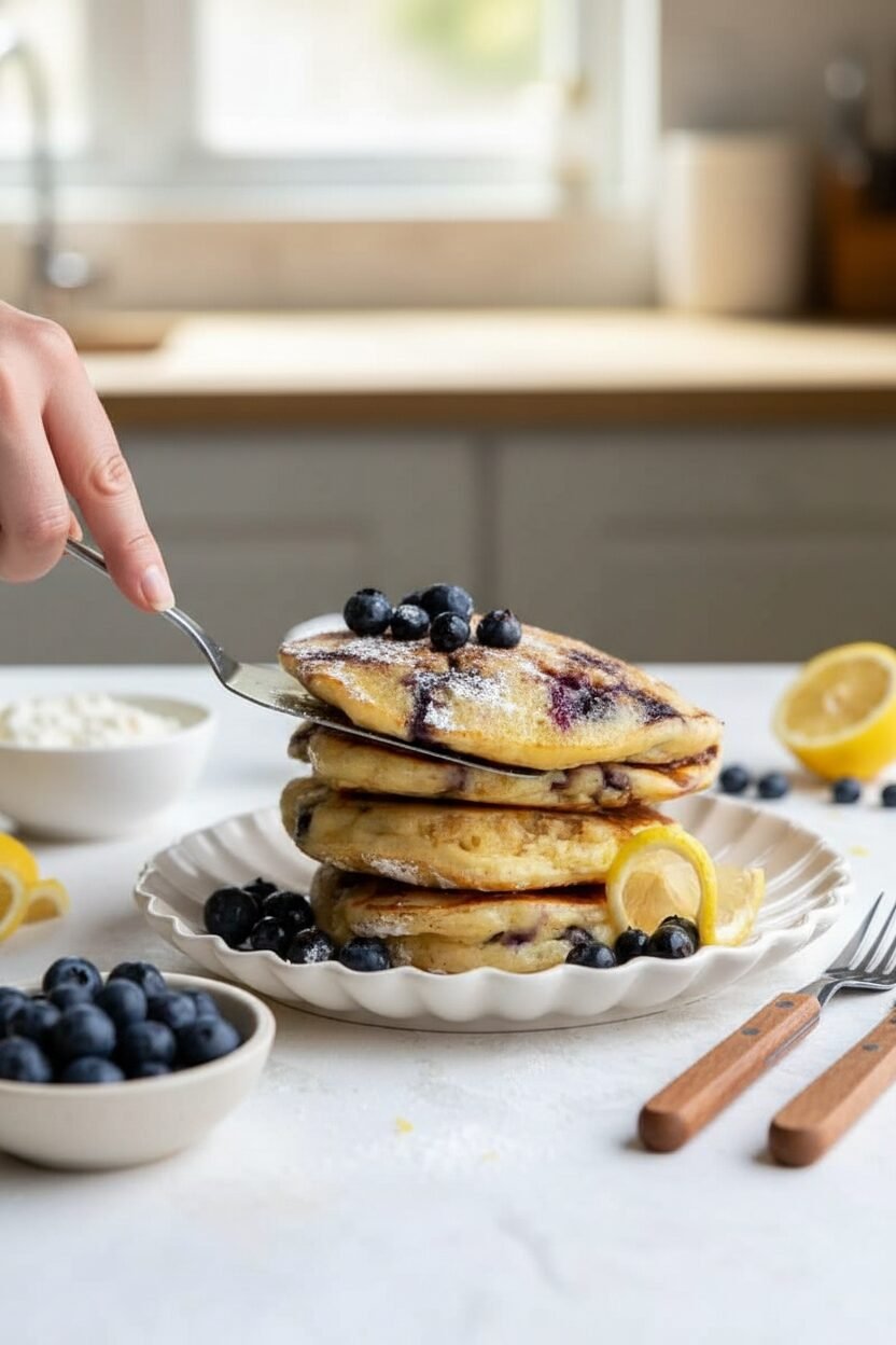 Lemon Ricotta Blueberry Pancakes