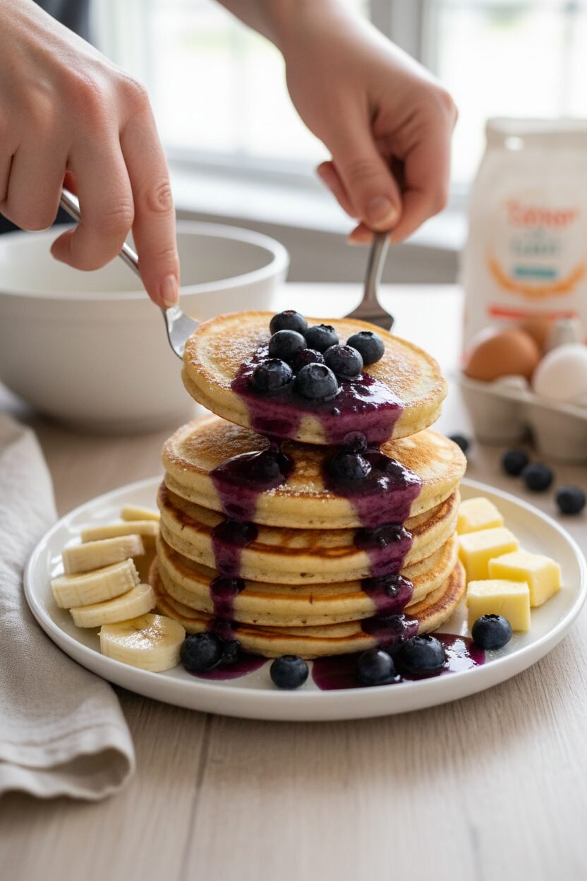 Lemon Ricotta Pancakes with Blueberry Maple Syrup