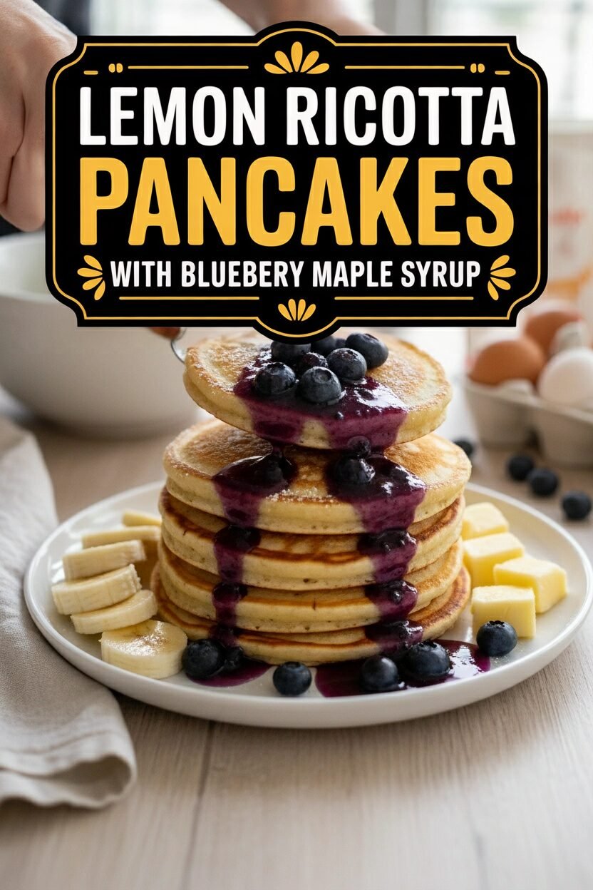 Lemon Ricotta Pancakes with Blueberry Maple Syrup