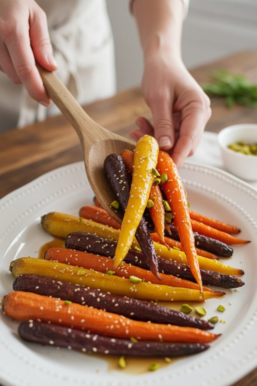 Maple Glazed Roasted Carrots with Pistachios