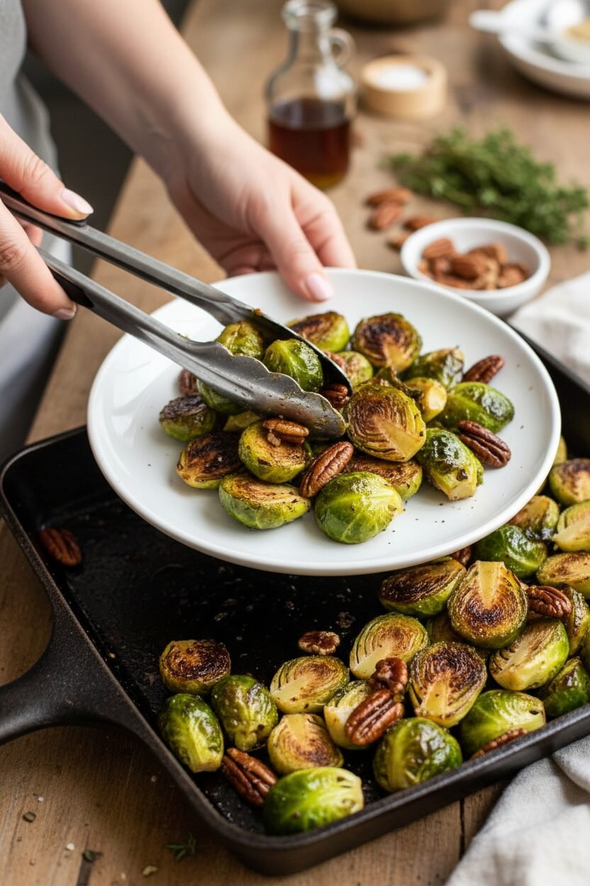 Maple Pecan Roasted Brussels Sprouts