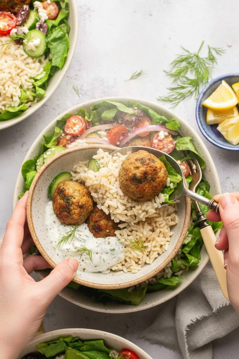 Mediterranean Chicken Meatball Grain Bowls