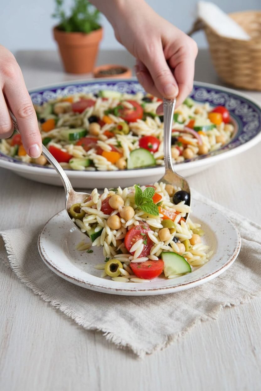 Mediterranean Orzo Salad with Cucumber Tomato