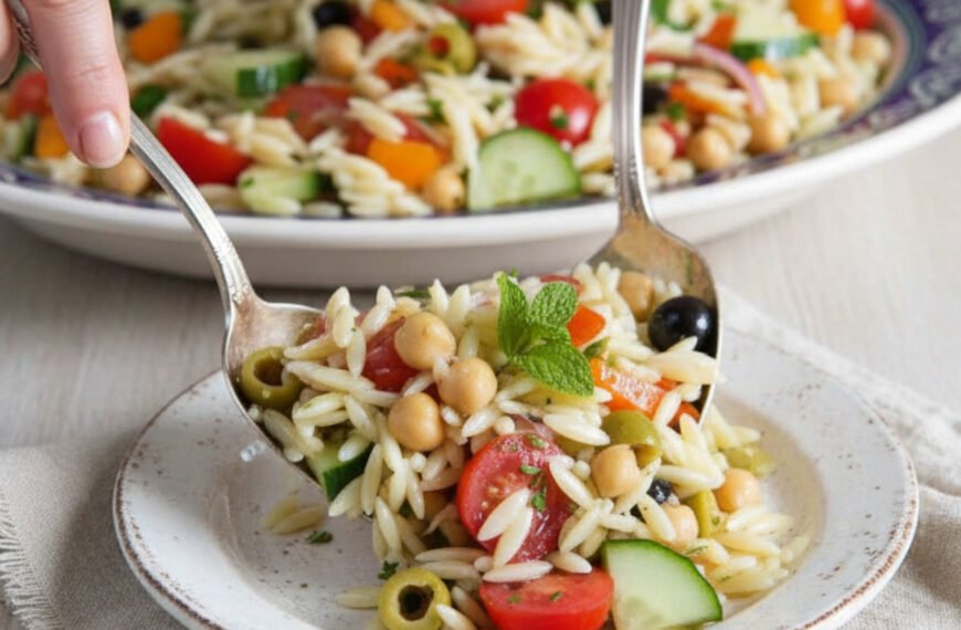 Quick Mediterranean Orzo Salad with Cucumbers and Tomatoes