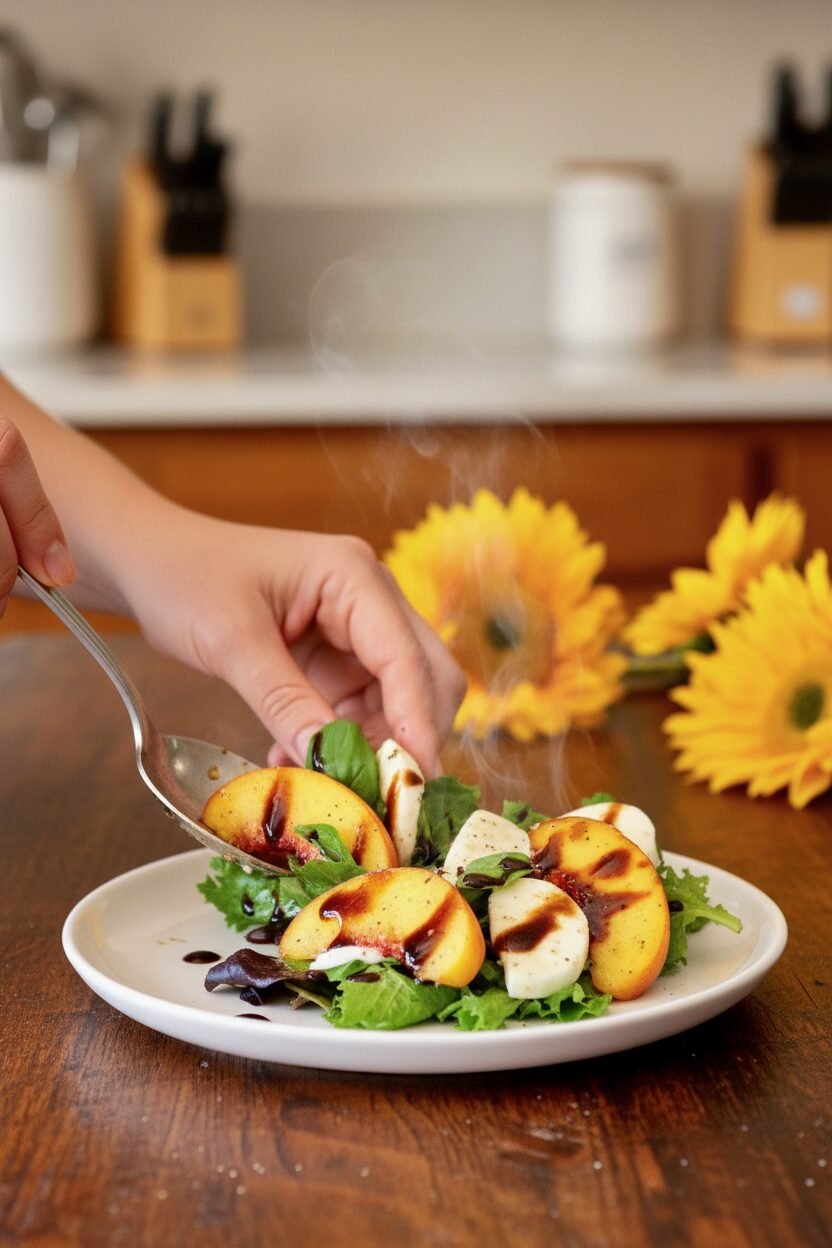 Peach Caprese Salad with Quick Balsamic Glaze