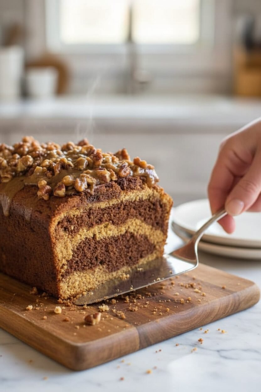 Peanut Butter Swirled Banana Loaf