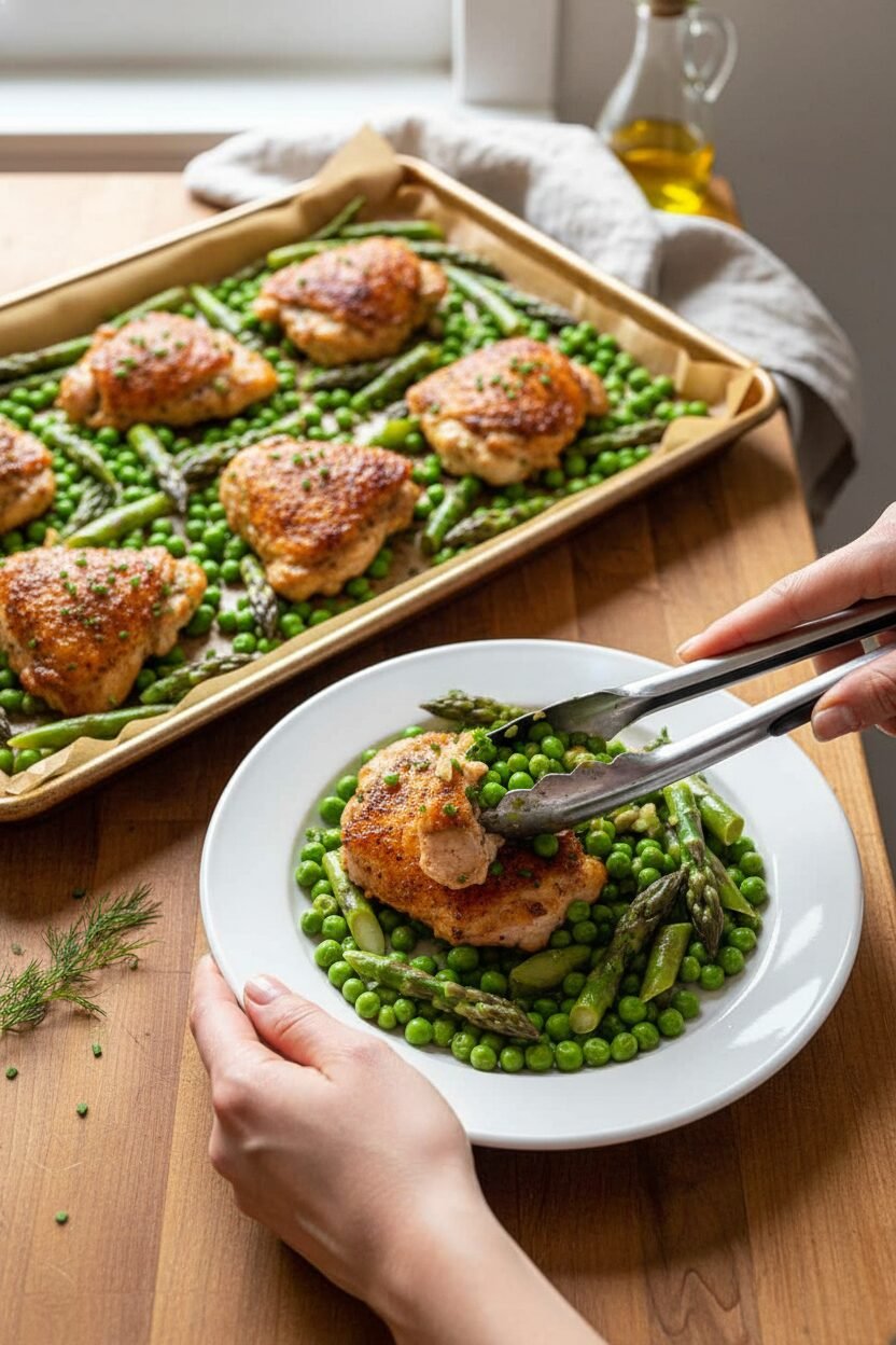 Quick Sheet Pan Chicken with Peas