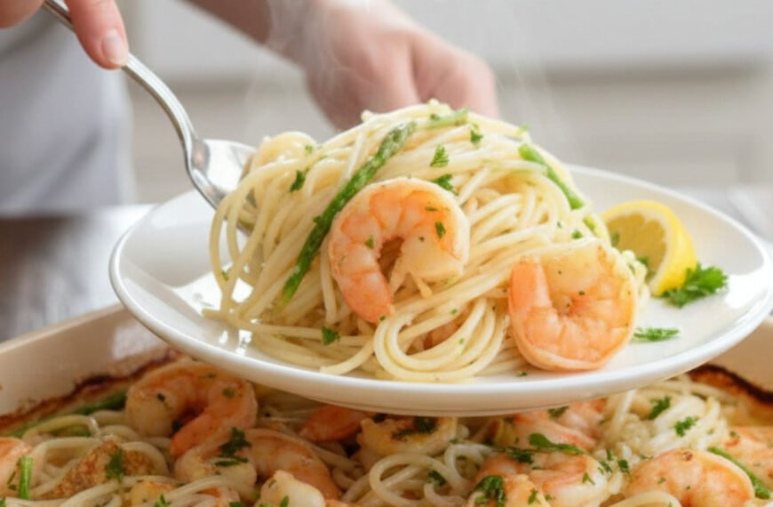 Quick Shrimp Scampi with Asparagus Ribbons