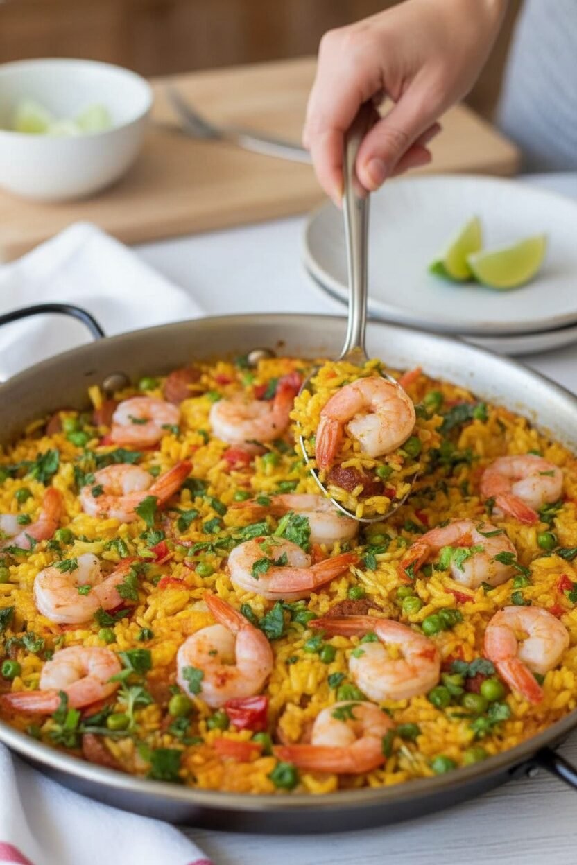 Quick Shrimp and Sausage Skillet Paella
