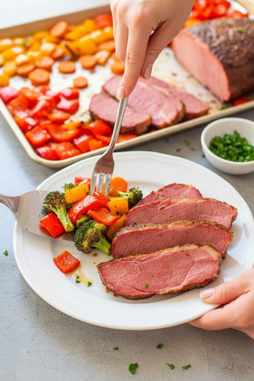 Rainbow Roasted Vegetables with Corned Beef