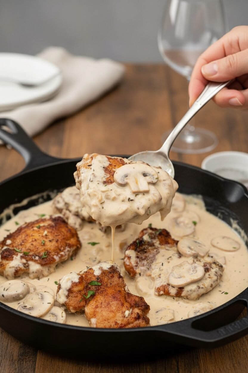 Skillet Chicken in Creamy Mushroom Gravy