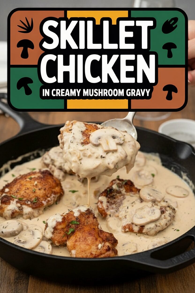 Skillet Chicken in Creamy Mushroom Gravy