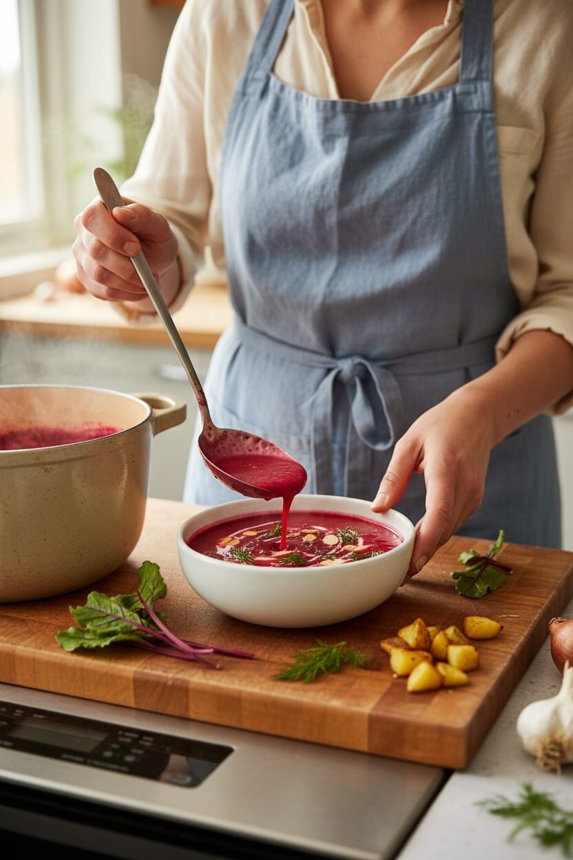 Spiced Beet Soup with Yogurt Swirl