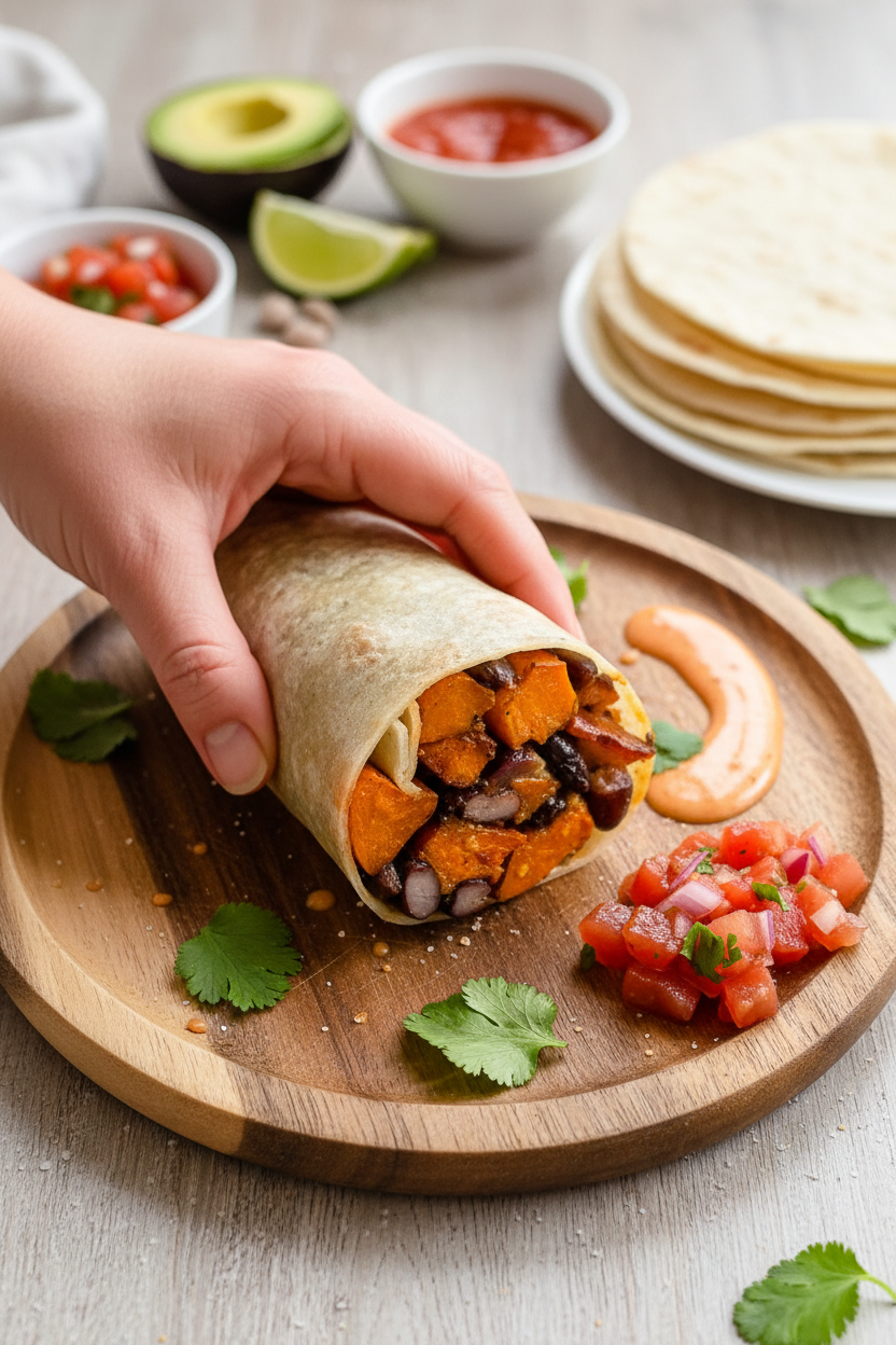 Spiced Sweet Potato and Black Bean Wraps