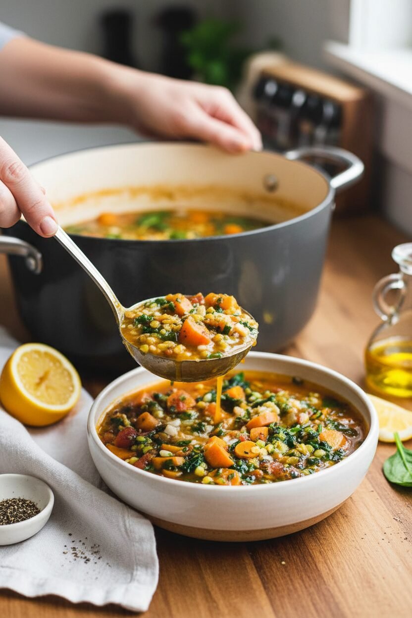 Spinach Carrot Lentil Soup