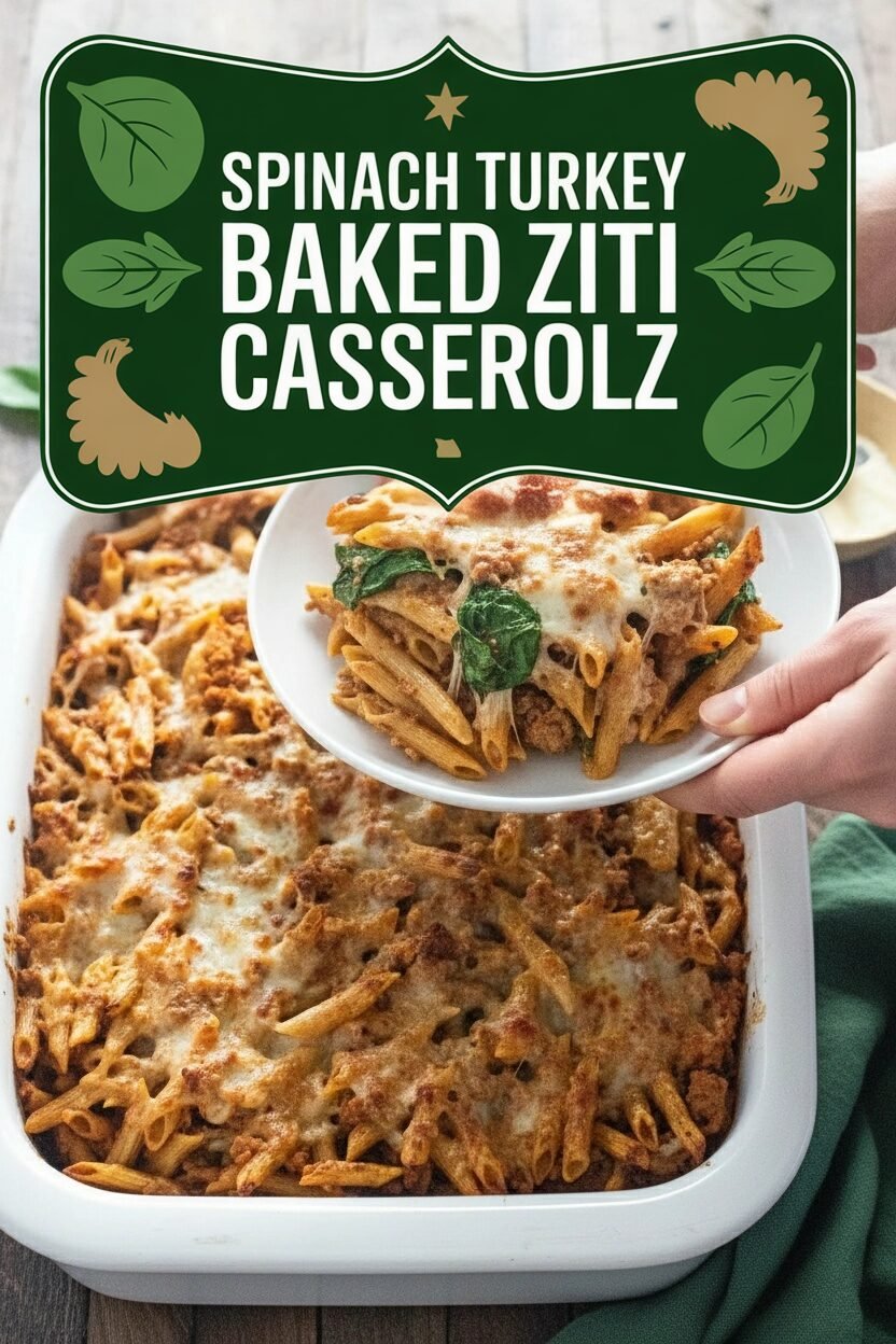 Spinach Turkey Baked Ziti Casserole