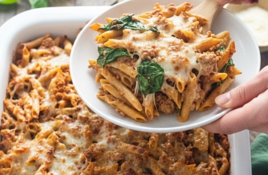 Spinach Turkey Baked Ziti Casserole