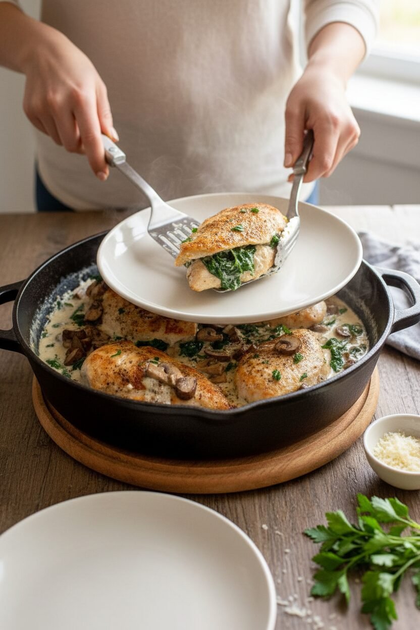 Spinach and Mushroom Stuffed Chicken Breast