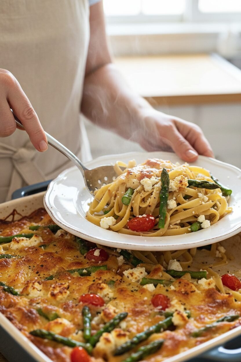 Spring Asparagus and Feta Pasta Bake