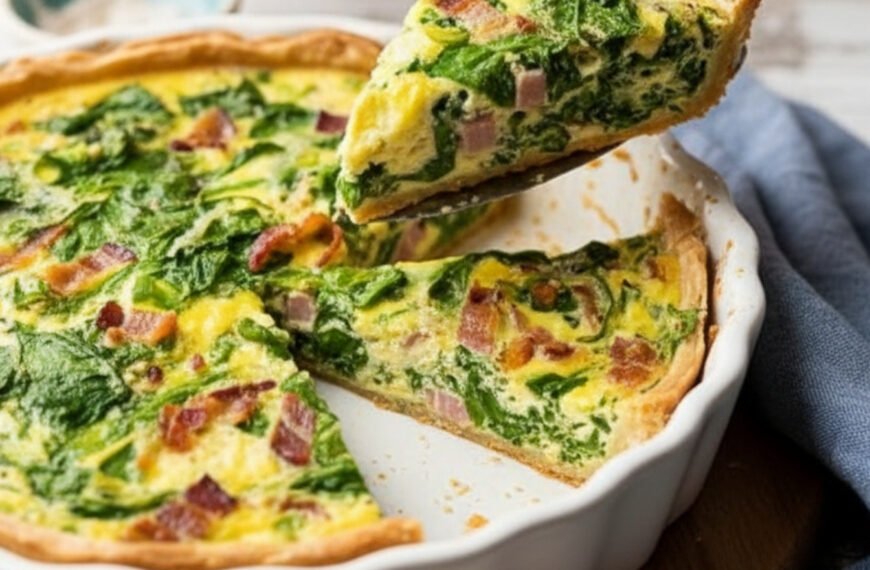 Traditional Easter Brunch Quiche with Spinach and Ham