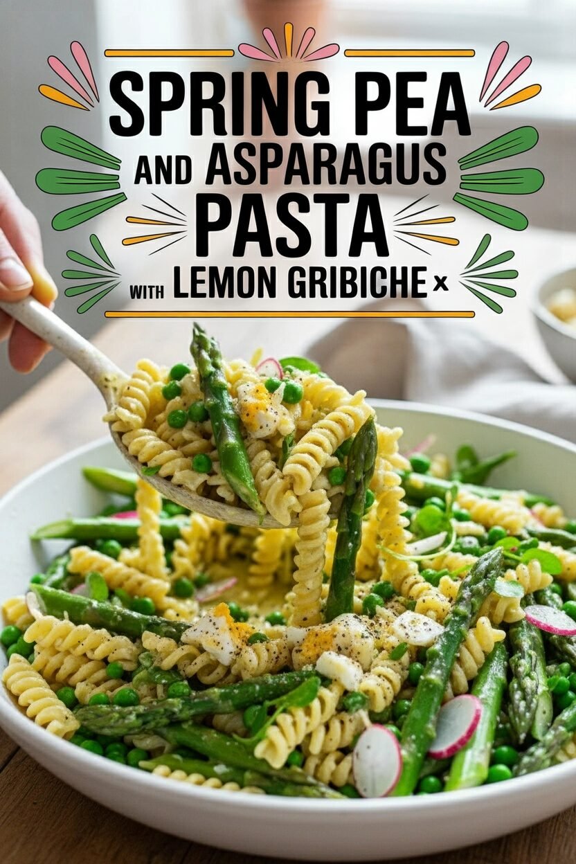 Spring Pea and Asparagus Pasta with Lemon Gribiche