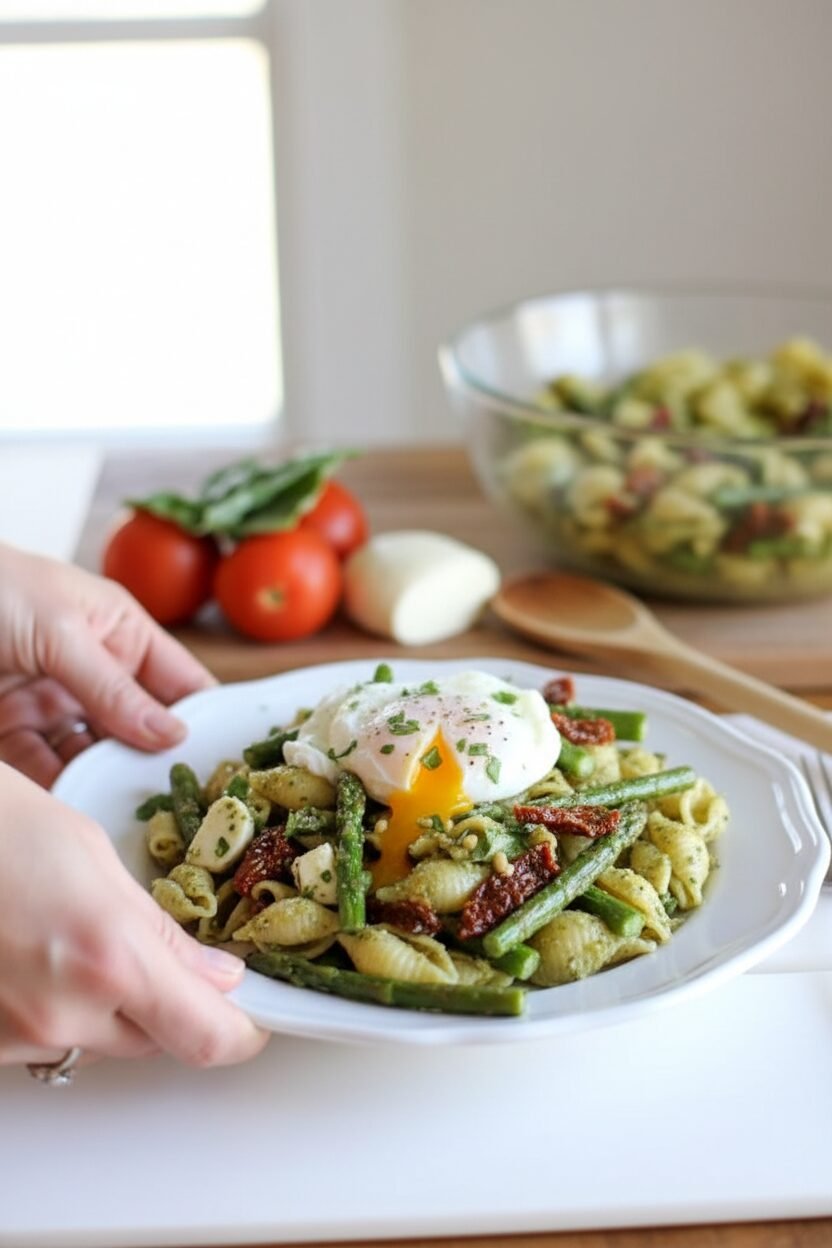 Spring Pesto Pasta with Egg and Asparagus