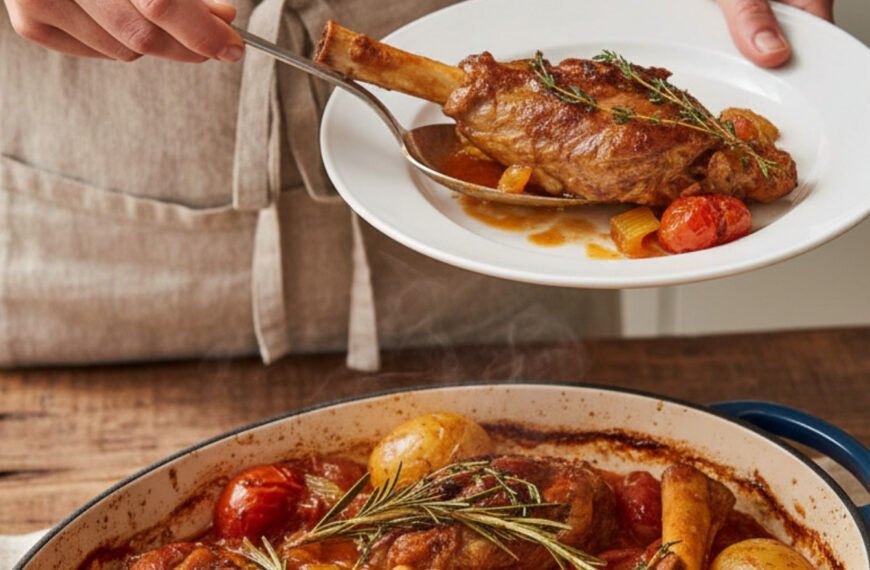 Traditional Braised Lamb Shanks with Spring Herbs and Wine