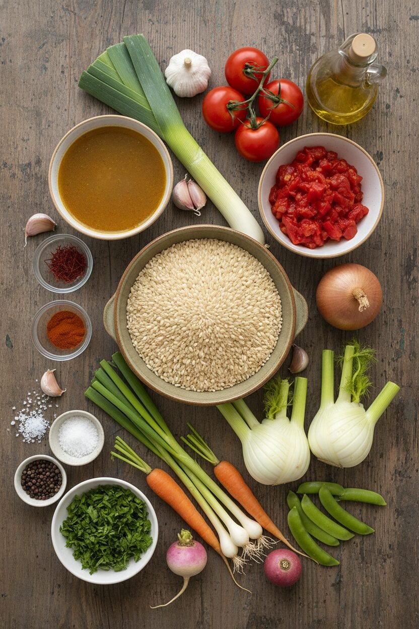 Springtime Saffron Pea Paella