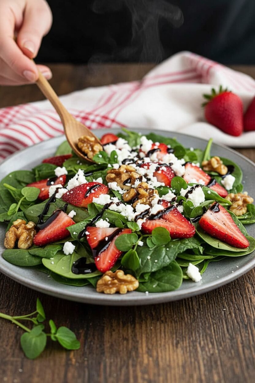 Strawberry Spinach Salad with Goat Cheese