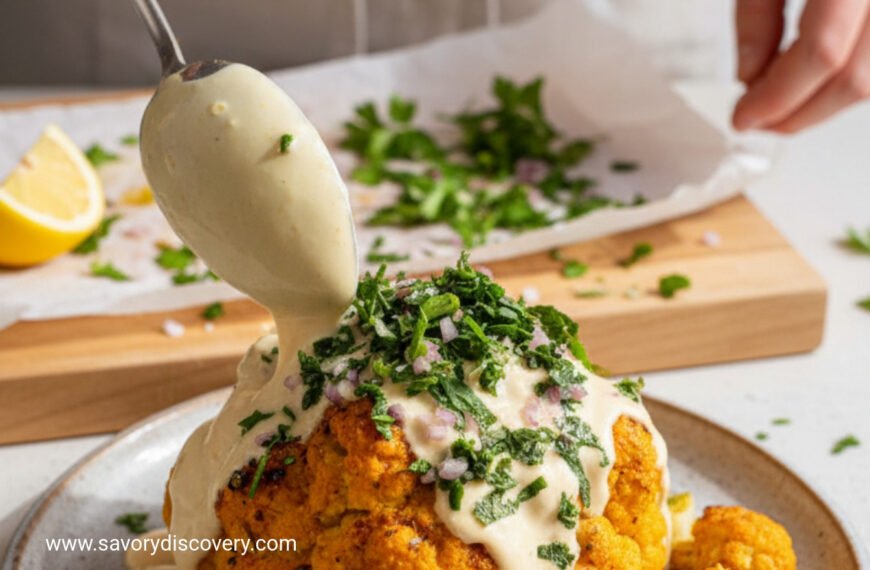 Whole Head Of Roasted Cauliflower with tahini