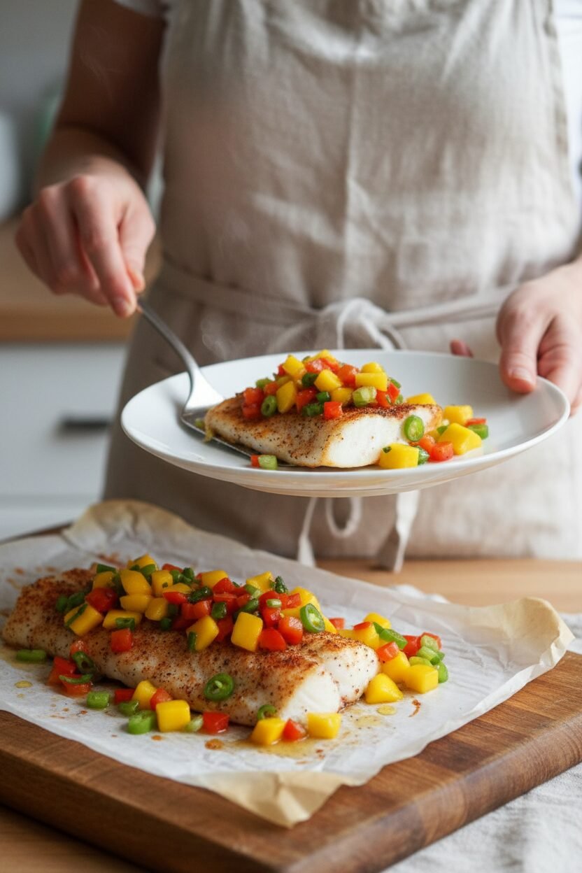 Tropical Mango Cod Bake