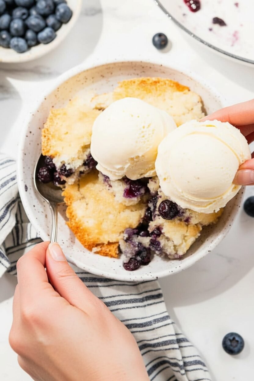 Warm Blueberry Cobbler with Vanilla Ice Cream