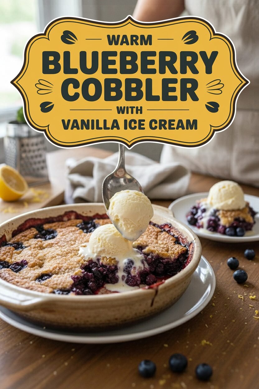 Warm Blueberry Cobbler with Vanilla Ice Cream