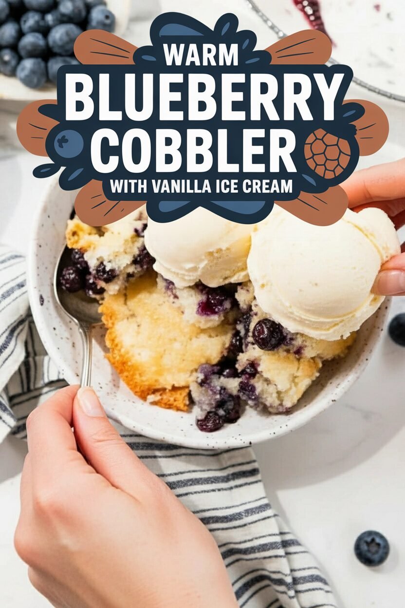 Warm Blueberry Cobbler with Vanilla Ice Cream