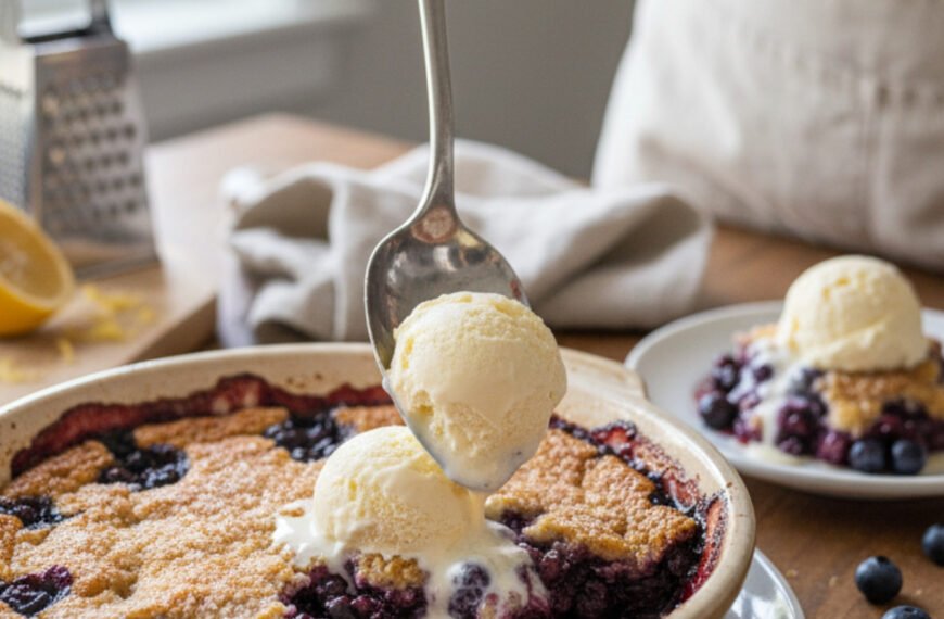 Best Homemade Blueberry Cobbler with Vanilla Ice Cream