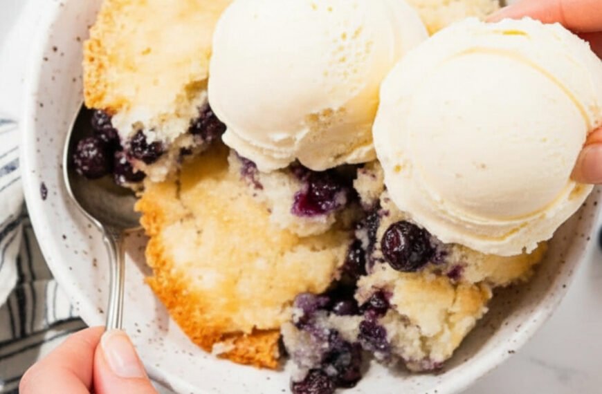 Warm Blueberry Cobbler with Vanilla Ice Cream