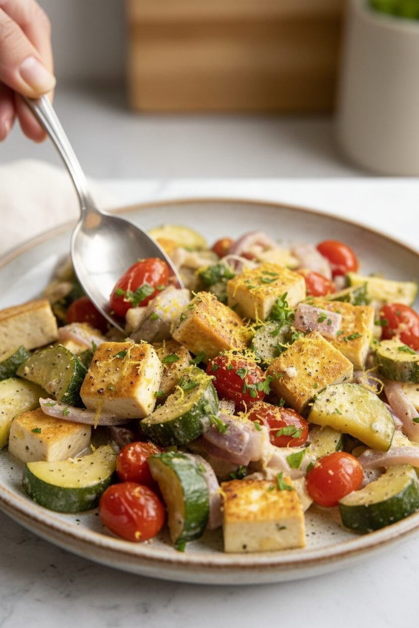 Zesty Lemon Garlic Tofu Skillet