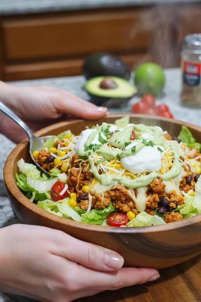 Zesty Turkey Taco Salad with Avocado Dressing