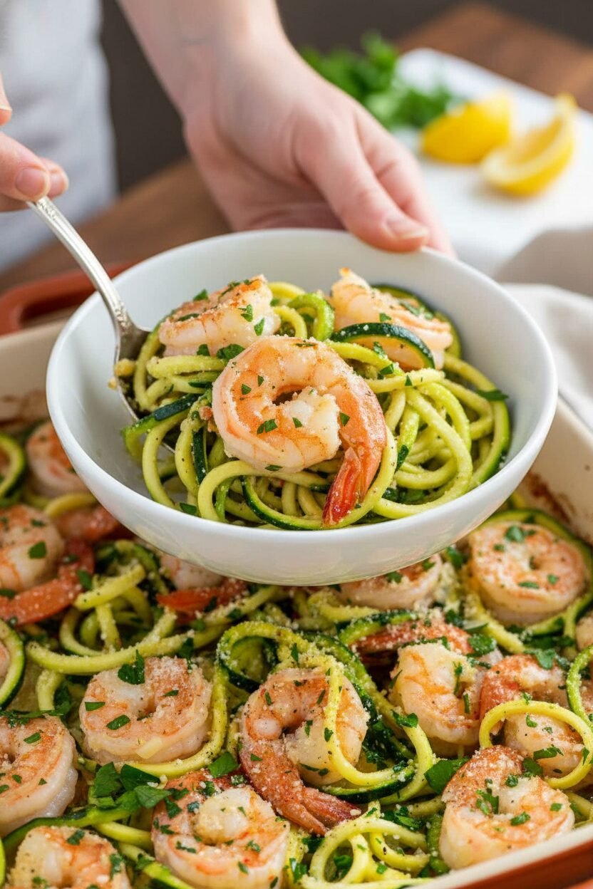 Zucchini Noodle Shrimp Scampi Bake